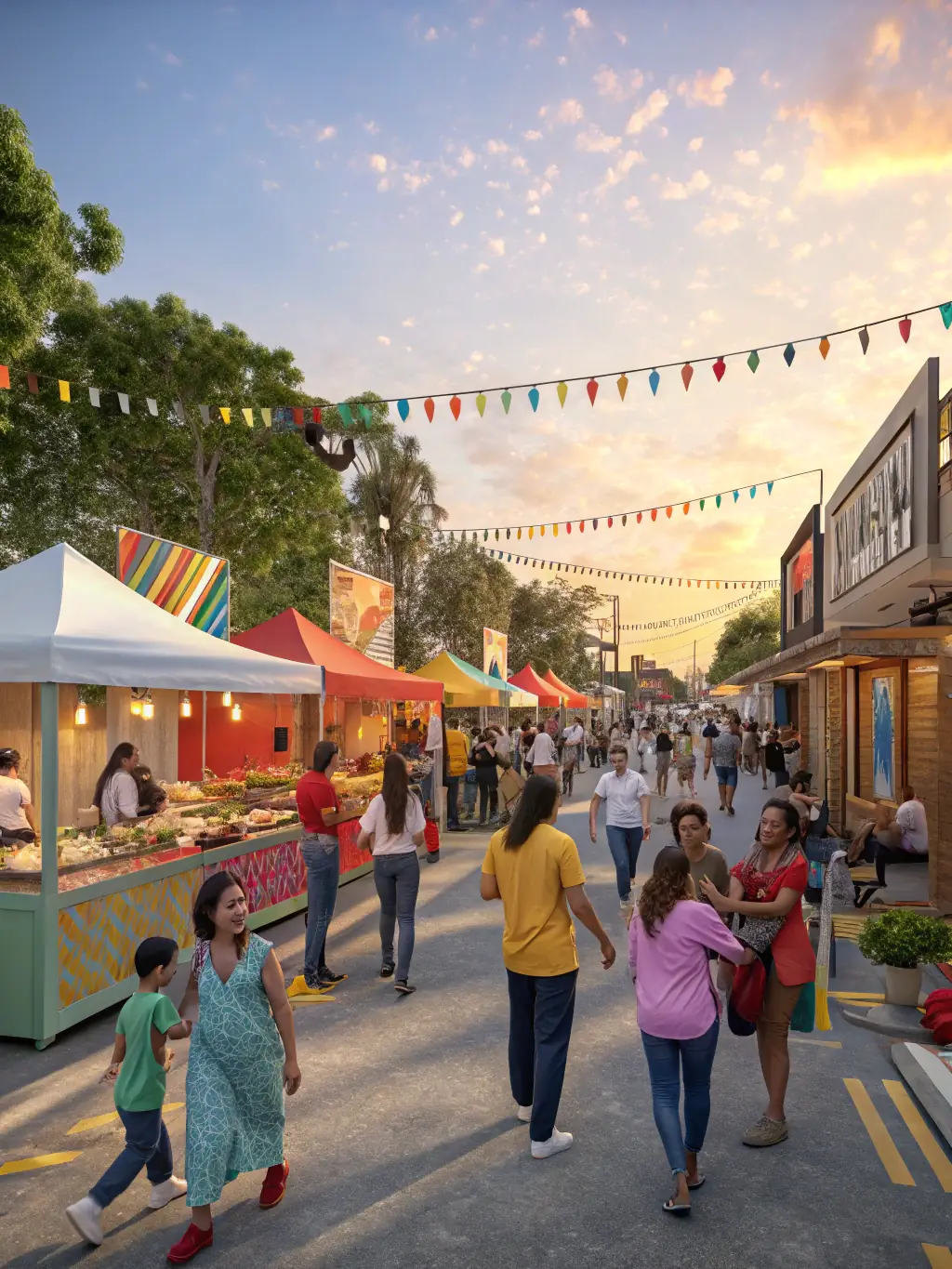 A vibrant image of a community cultural event organized by ASSOCIATION LA PARALLELE, featuring live music, art displays, and diverse attendees.
